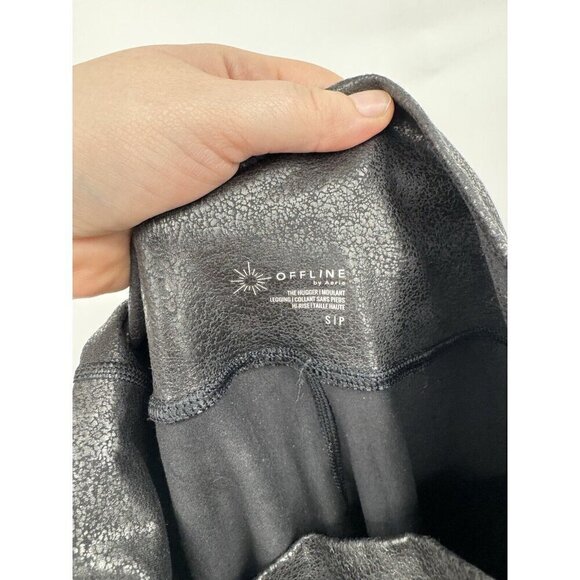 Offline By Aerie The Hugger Crossover Waist Crackled Legging Women Small Black - Picture 4 of 8